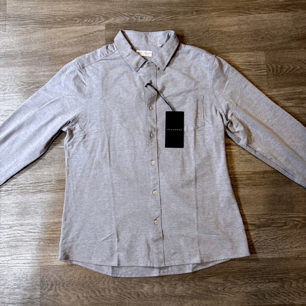 7 Diamonds Mens Stretch Oxford Long Sleeve Shirt Light‎ Blue SMK-7470 Medium NWT